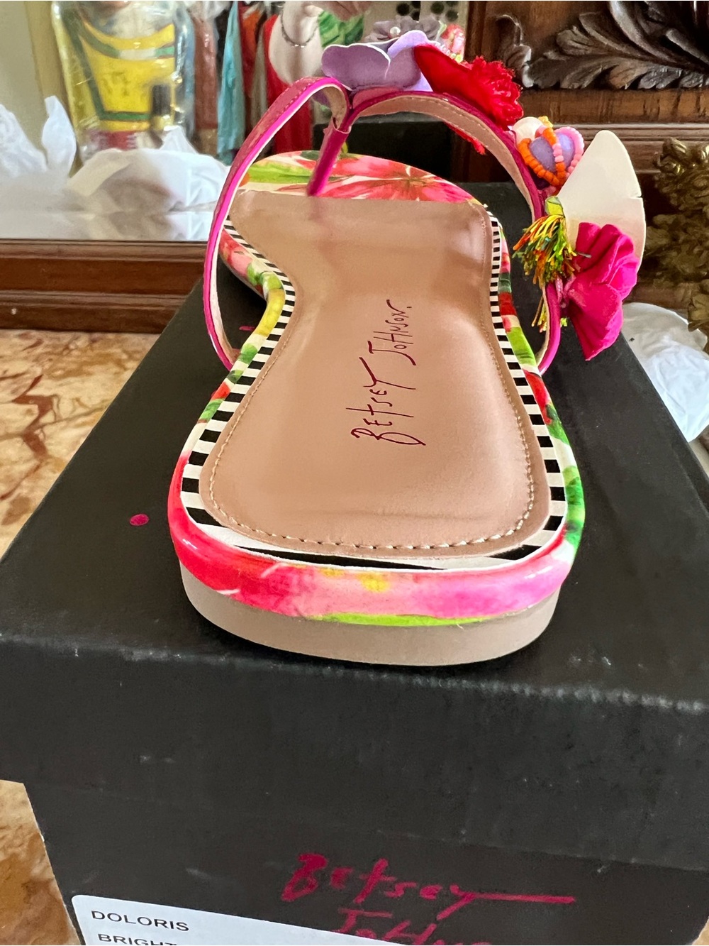 Betsey Johnson Pink Multi Floral Beaded Slide Sandals - Picture 13 of 14